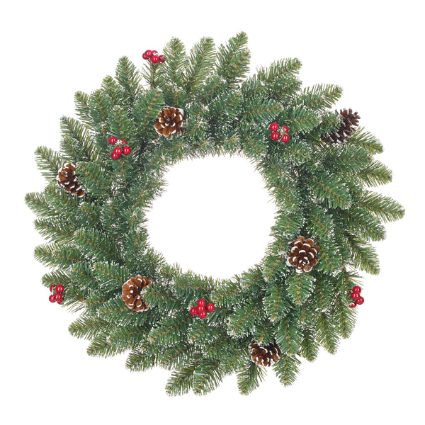 Creston Wreath Berry Green Frosted 60cm