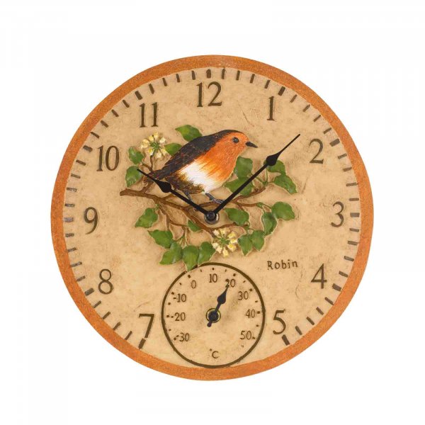 12 Inch Robin Wall Clock & Thermometer