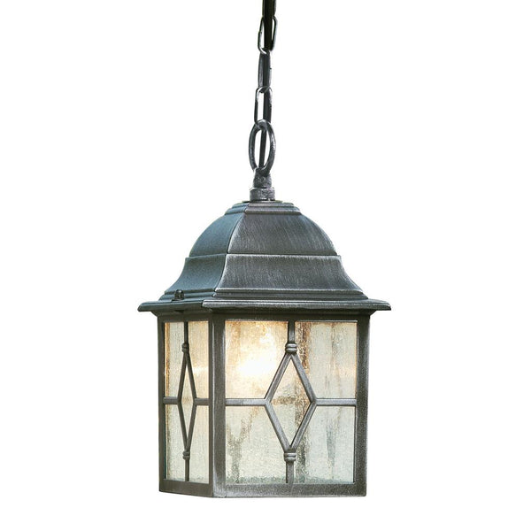 Genoa Outdoor Pendant - Black Silver Metal & Leaded Glass