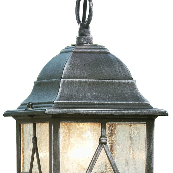 Genoa Outdoor Pendant - Black Silver Metal & Leaded Glass