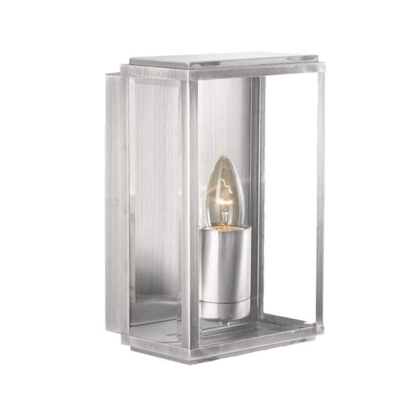 Box Outdoor Wall Light - Satin Silver Metal & Glass