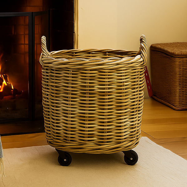 Large Round Kubu Wicker Basket With Wheels