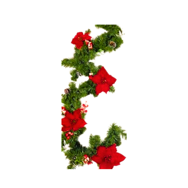 Christmas Elegance Garland with Poinsettias 180cm