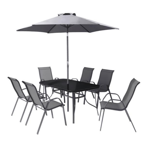 Florina Grey 6-Seater Outdoor Dining Set with Parasol