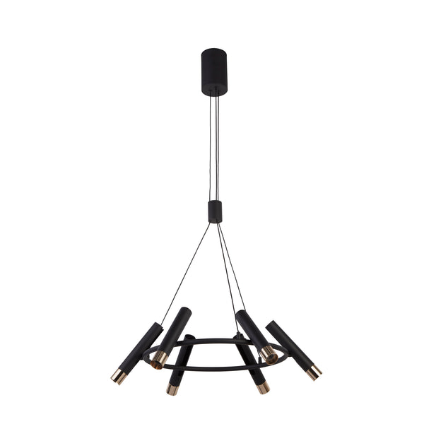 Belle 6 Light Round Pendant - Sand Black & Gold Metal