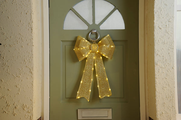 Bow Lit -Battery Operated -Gold - 40x60cm