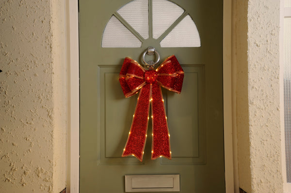 Bow Lit -Battery Operated - Red - 40x60cm