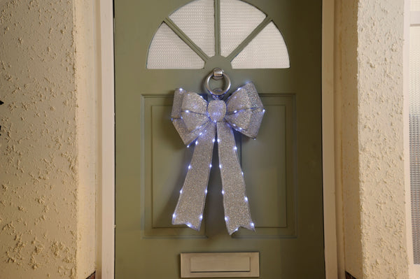 Bow Lit -Battery Operated -Silver - 40x60cm