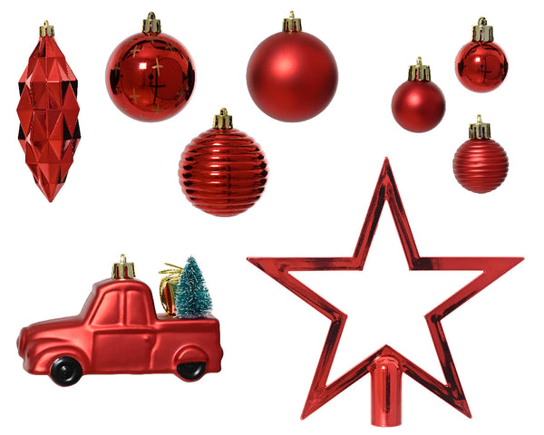 Luxury Mixed Box of Shatterproof Tree Decorations - Red
