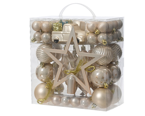 Luxury Mixed Box of Shatterproof Tree Decorations - Pearl