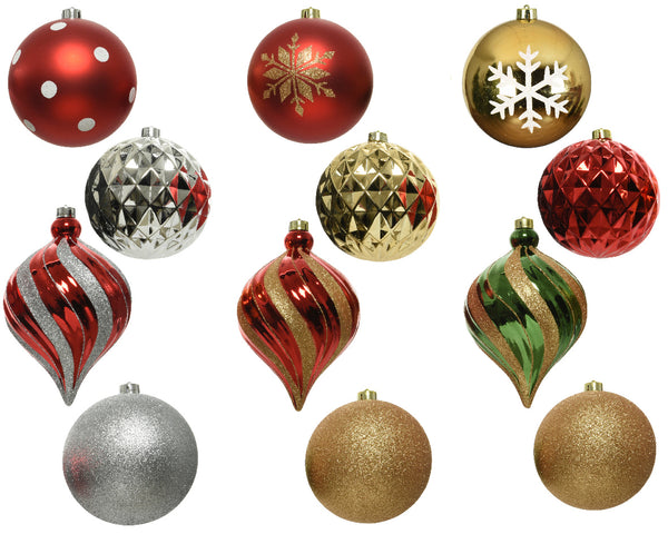 Luxury Pack of 6 Shatterproof 15cm Baubles - Red Mix 3 Asst'd