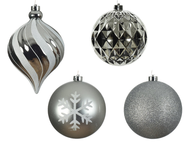 Luxury Pack of 6 Shatterproof 15cm Baubles - Silver Mix