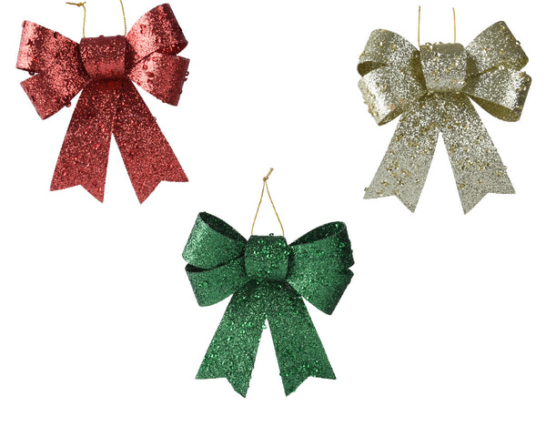 Bow Hanging Decoration -3 Asst'd Green, Red and Gold