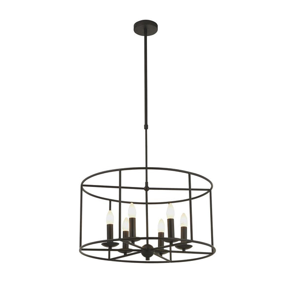 6 Light Pendant With Telescopic Rod Black Metal
