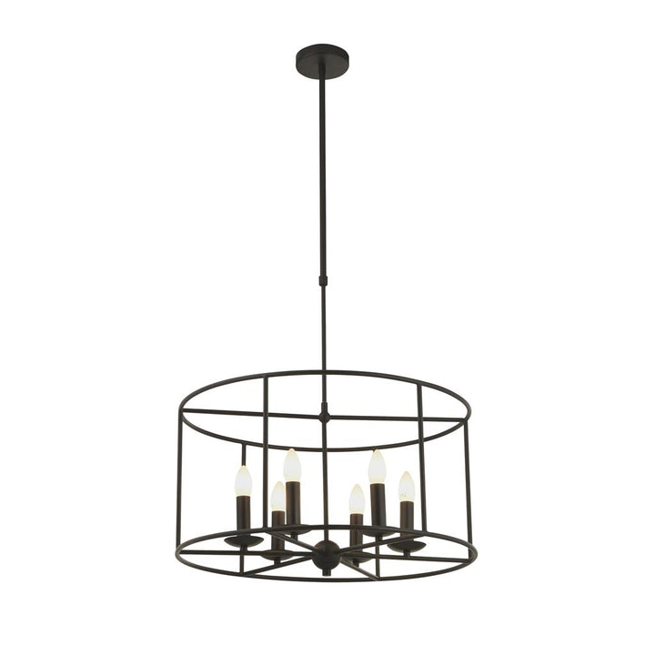 6 Light Pendant With Telescopic Rod Black Metal