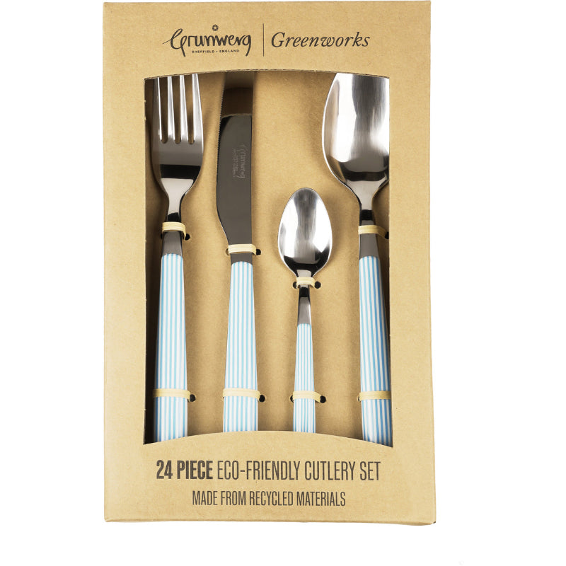 24 Piece Cutlery Set Seersucker Stripe