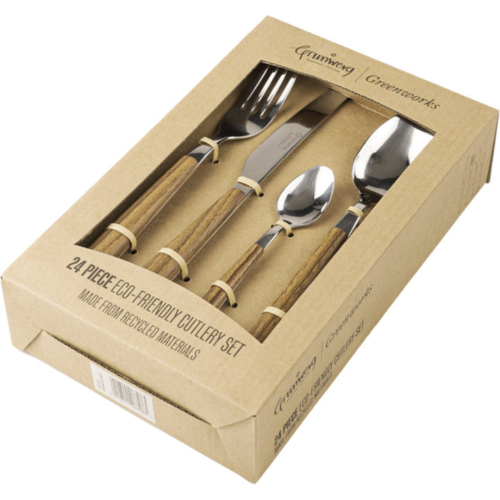 Grunwerg 24 Piece Cutlery Set Wood Effect