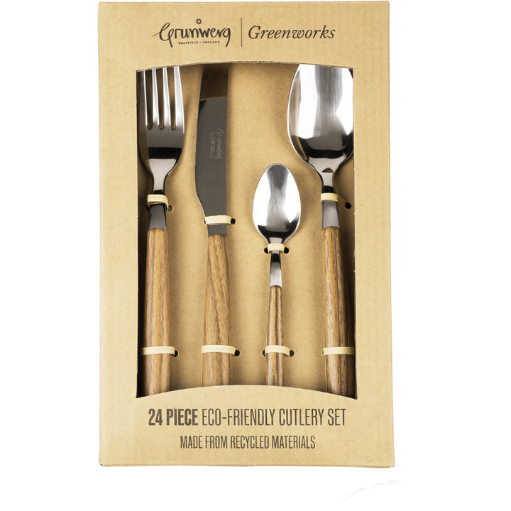 Grunwerg 24 Piece Cutlery Set Wood Effect