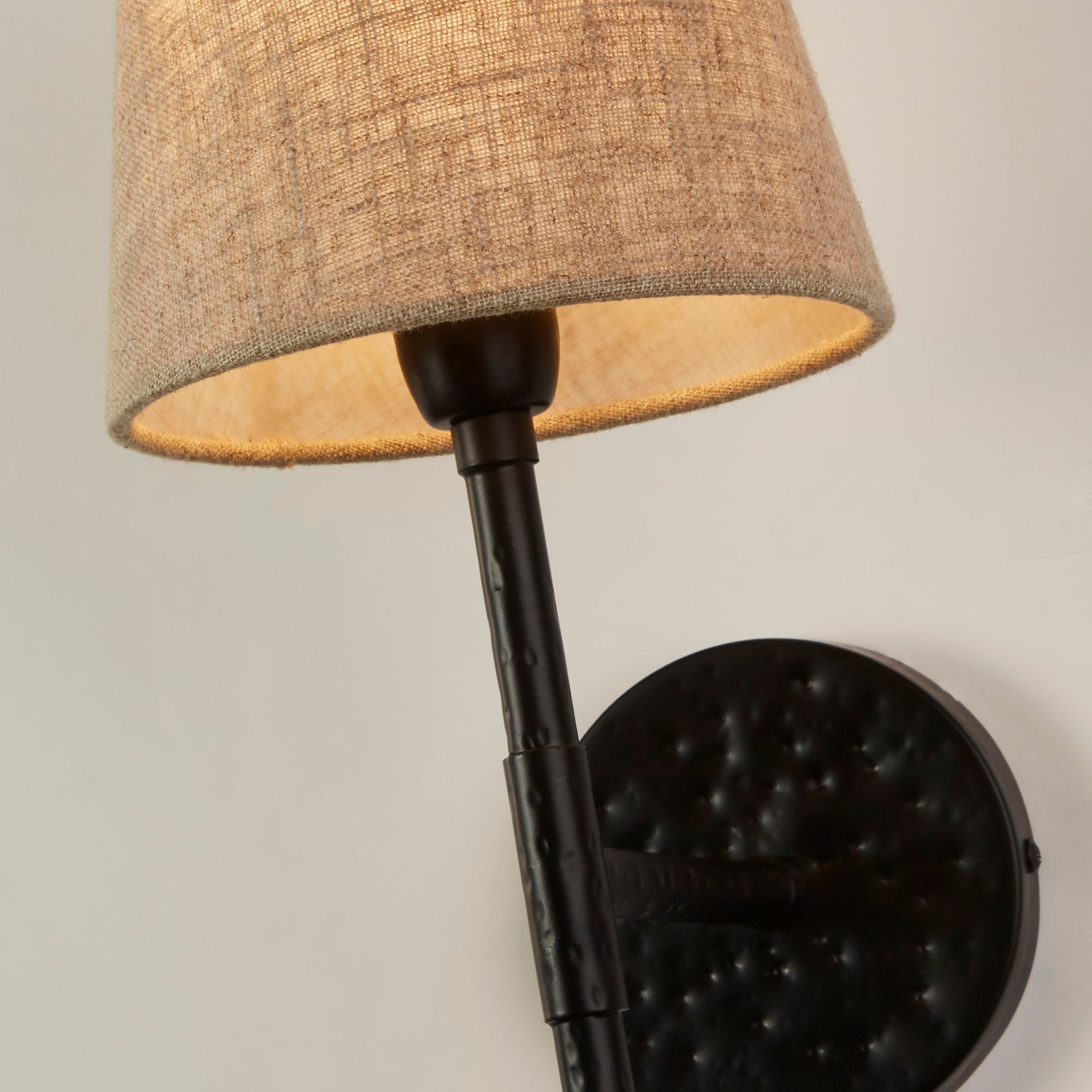 Gothic Wall Light - Hammered Black Metal & Natural Linen