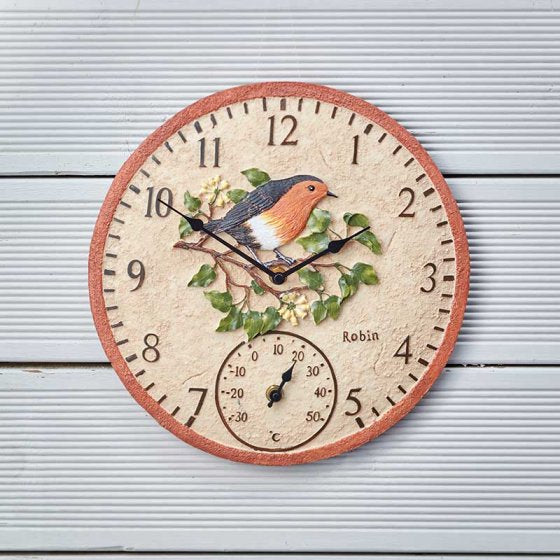 12 Inch Robin Wall Clock & Thermometer