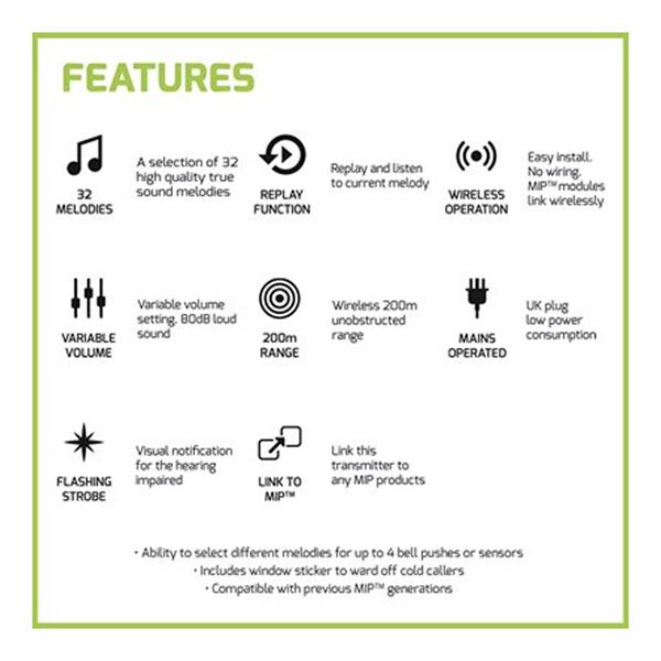 Premium Wireless Doorbell Kit MIP3 - 32 Melody