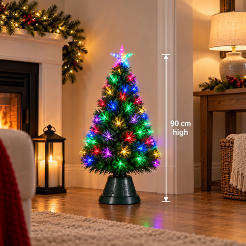 Luca Lighting Abbey Fibre Optic Christmas Tree Green Multicolour 95 LED – 90 x 40cm