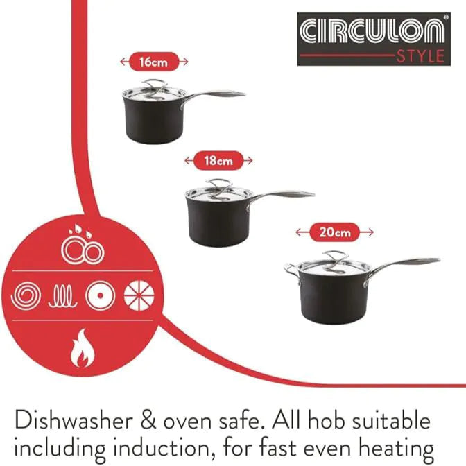 Circulon Style Hard Anodised 3 Piece Saucepan Set