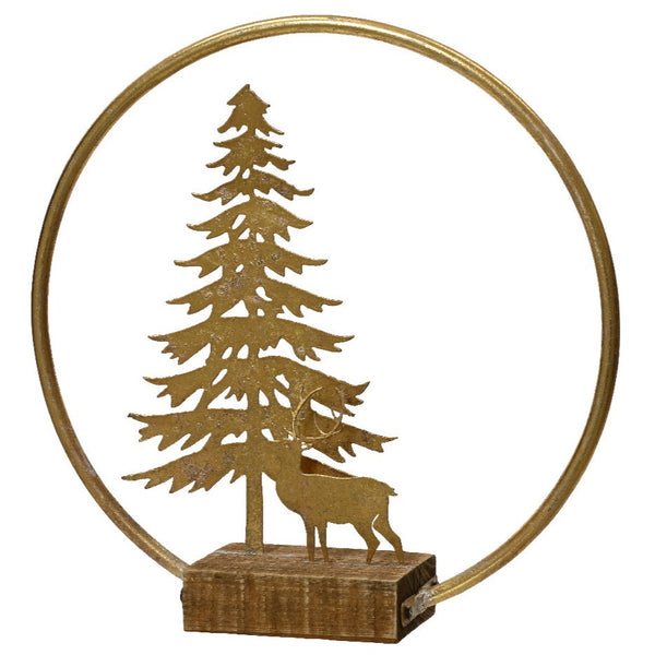 Kaemingk Gold Reindeer & Tree Decoration
