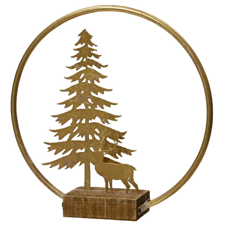 Kaemingk Gold Reindeer & Tree Decoration