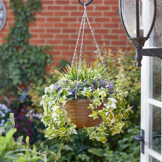 30cm Artificial Hanging Basket - Lilac Bloom