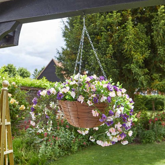 30cm Artificial Hanging Basket - Petunias