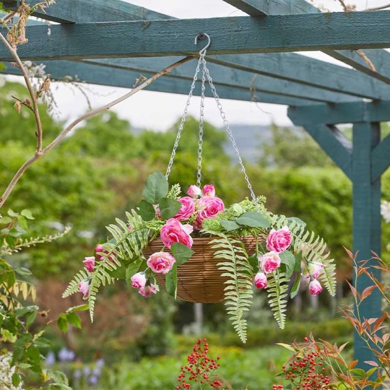 30cm Artificial Hanging Basket - Pink Perfection