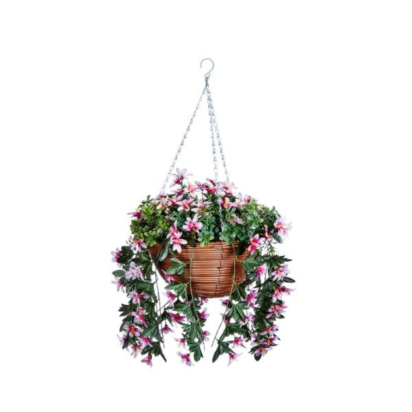 30cm Artificial Hanging Basket - Star Gazing Lilies
