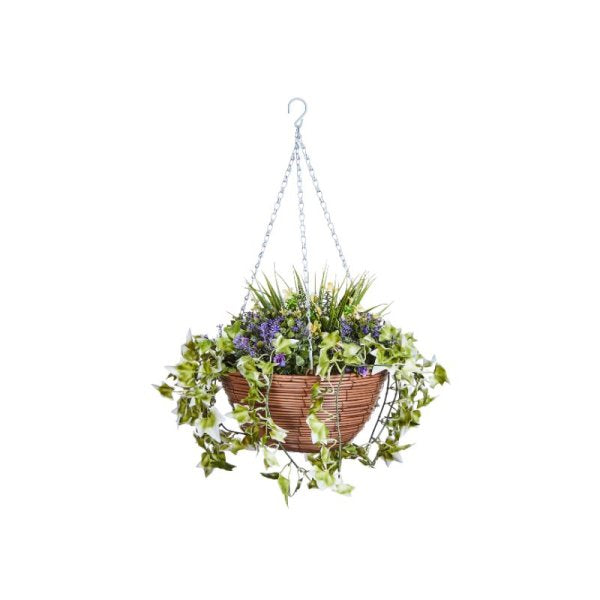 30cm Artificial Hanging Basket - Lilac Bloom
