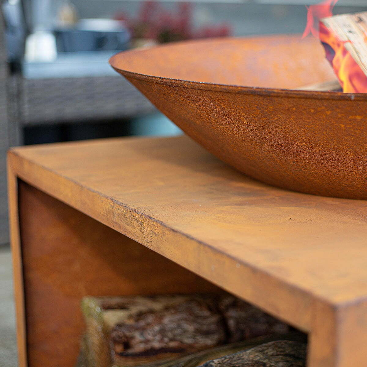 La Hacienda Moho Steel Firepit with Log Storage