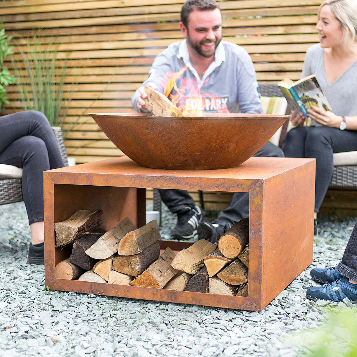 La Hacienda Moho Steel Firepit with Log Storage