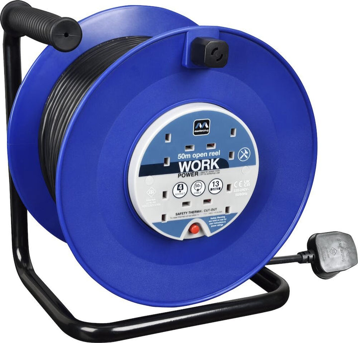 4 Socket 50M 13A HD Open Reel Blue
