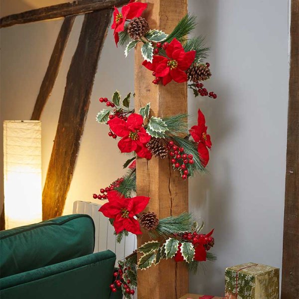 Christmas Poinsettia Garland 180cm