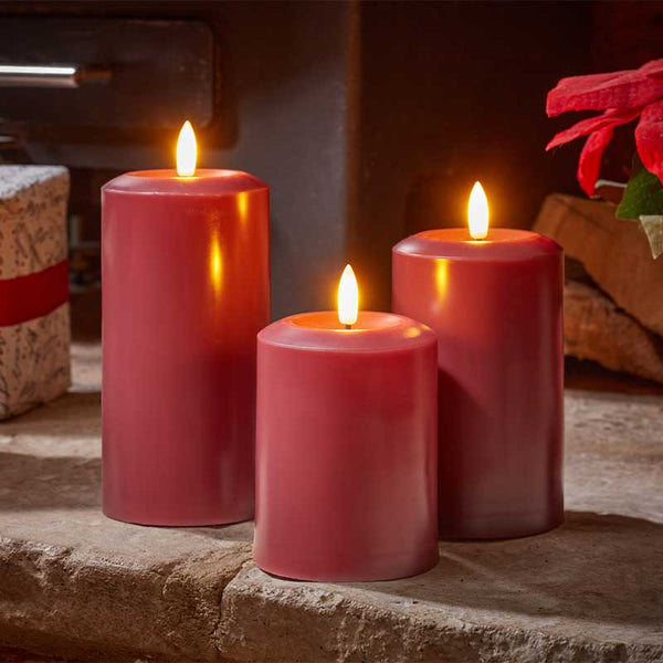 13cm Faux Flame Pillar Candle - Red
