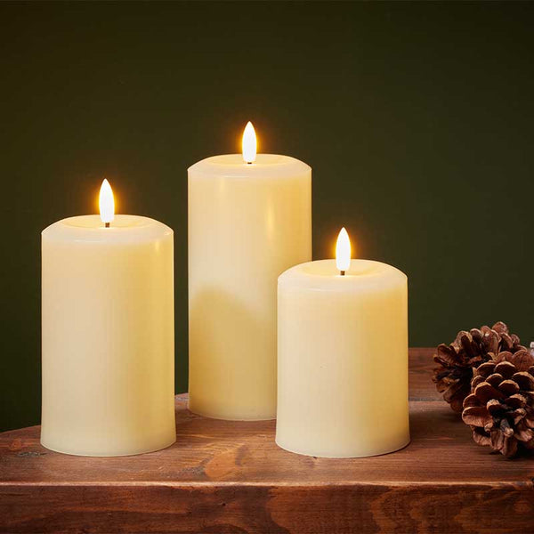 18cm Faux Flame Pillar Candle - Cream
