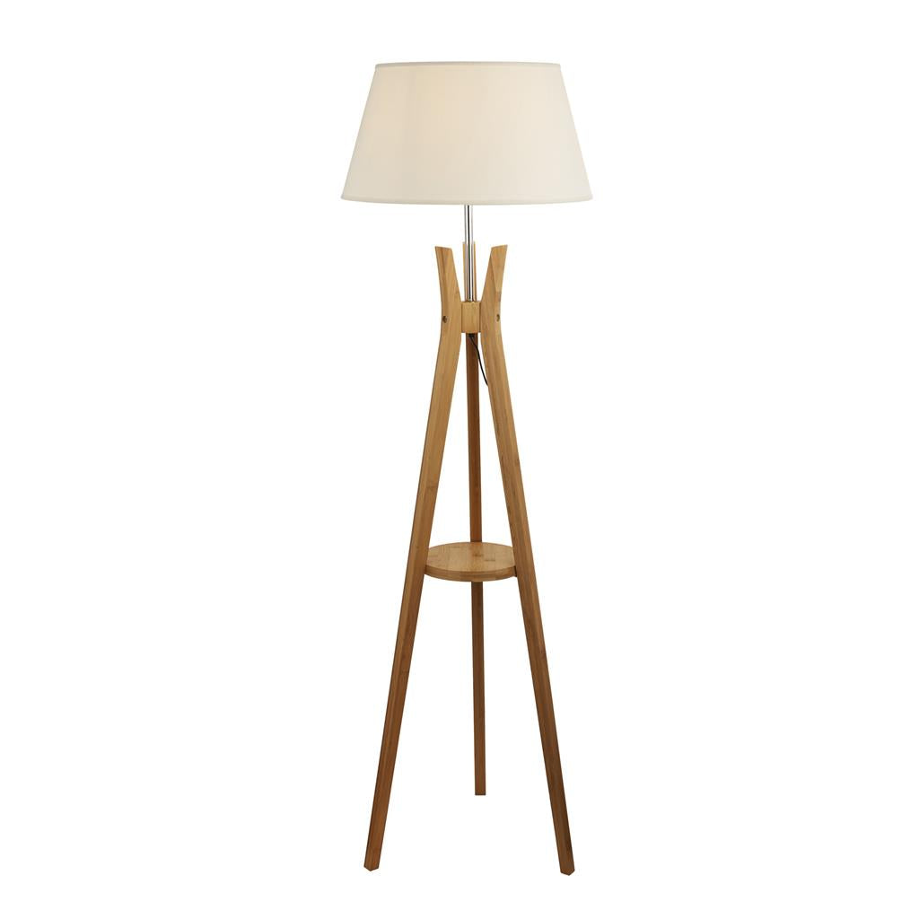 Wooden Shelf Floor Lamp - Cream Shade