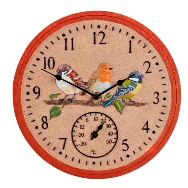 12 Inch Bird Wood Wall Clock & Thermometer