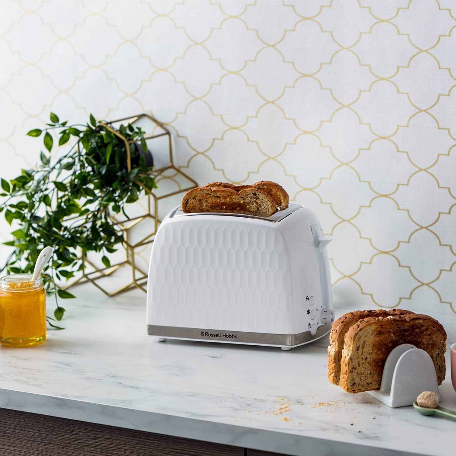 Russell Hobbs Honeycomb 2 Slice White Toaster