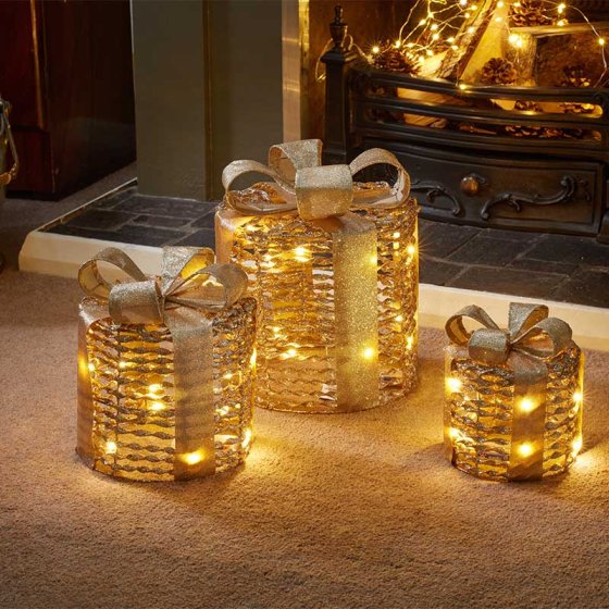 Christmas GlitterTwist Gift Boxes Set of 3 - Gold