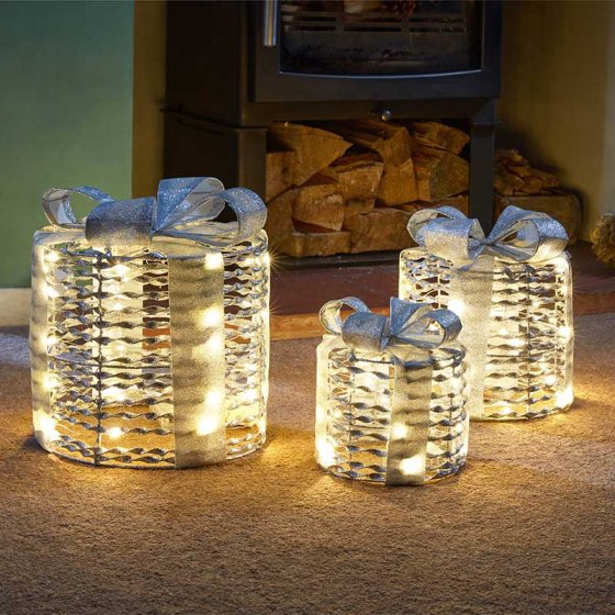 Christmas GlitterTwist Gift Boxes Set of 3 - Silver