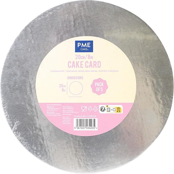 PME Pack of 5 Round Cake Cards, Silver (8" / 20cm)