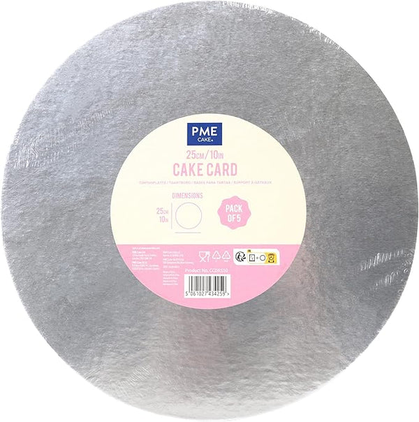PME Pack of 5 Round Cake Cards, Silver (10" / 25cm)