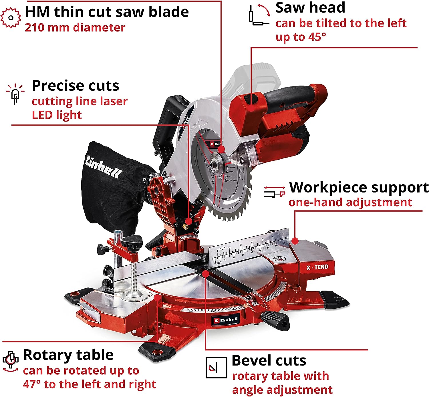 Einhell Power X-Change 18V Cordless Double Bevel Mitre Saw - Bare