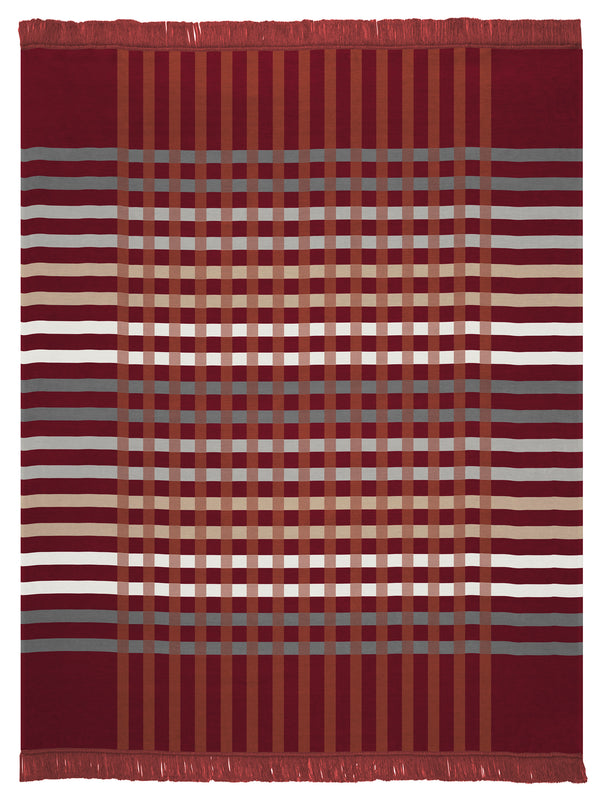 Biederlack Cotton Rich Border Check Bordeaux 140 x 180