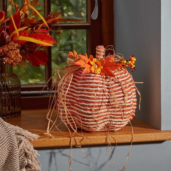 Raffia Pumpkin XL – Striped Rustic Autumn Decoration